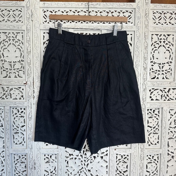 Vintage Kenar Black 100% Linen Button Up Vest & Shorts Set Sz Small - Picture 4 of 6